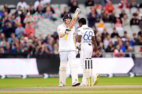 England vs Sri Lanka 1st Test Day 2: England's Harry Brook celebrates reaching a half century against Sri Lanka
